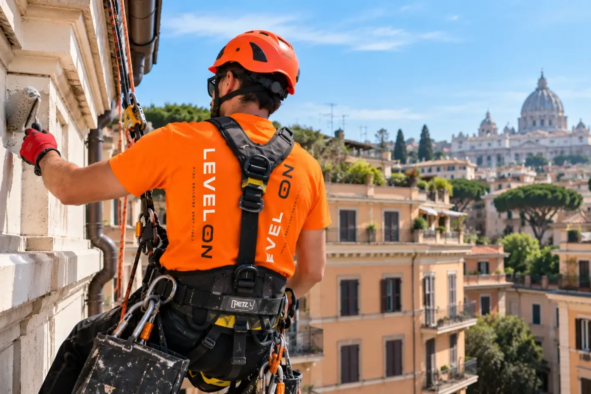 Tecnico Level On durante la manutenzione di un condominio a Roma